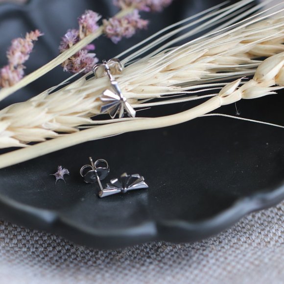 14K Solid White Gold Sunstar Earrings - "Morning Light" - Picture 3 of 10